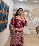 Beautiful  Red Color Dola Silk Co-ord Set | Indian Women's Summer Outfit